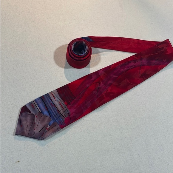J. Garcia Limited Edition Alligator Works 42 Red Abstract Silk Tie - Picture 8 of 8